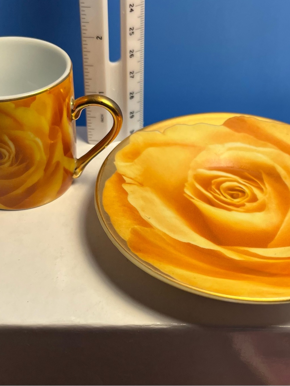 Vintage Light orange Rose Ceramic mini Mug and Plate Set